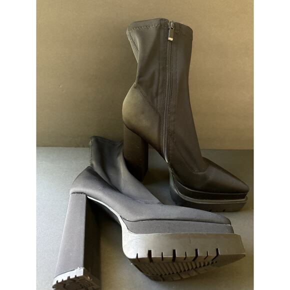 Azalea Wang Platform Womens Boot Black Size 8.5 Zip Almond Toe City Career Mod - Picture 2 of 7